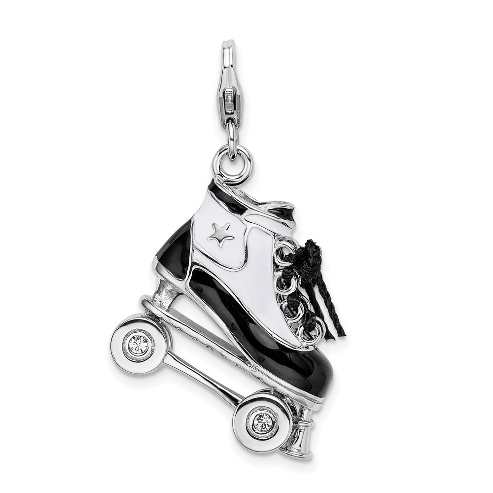 Sterling Silver 3-D Moveable Enameled Roller Skate Bracelet Charm Lobster Clasp